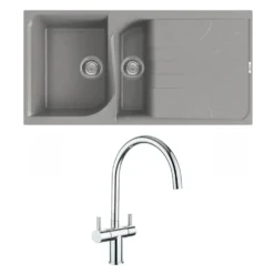 Reginox Ego Titanium Spek Granite Composite 1.5 Bowl Kitchen Sink & Vellamo Caspian Mono Mixer Tap