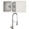 Reginox Ego White Granite Composite 1.5 Bowl Kitchen Sink & Vellamo FlexiSpray Kitchen Mixer