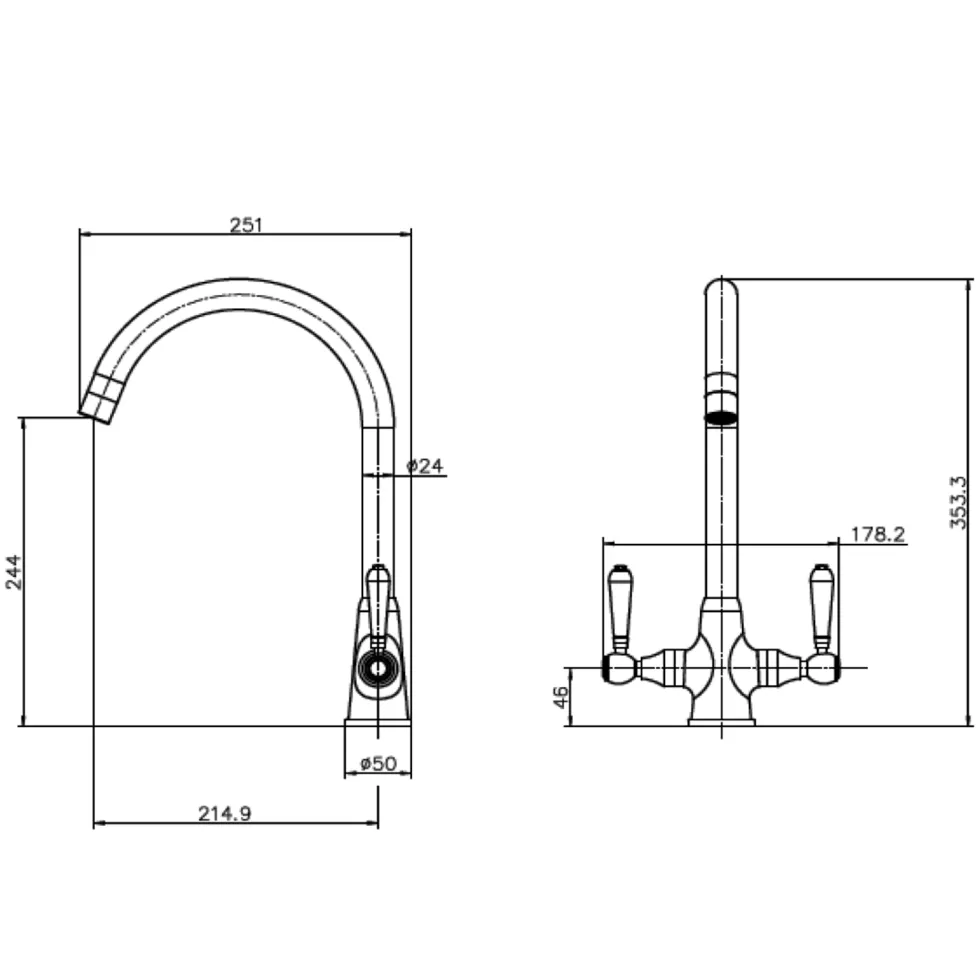 Reginox Elbe WRAS Approved Twin Lever Traditional Mono Kitchen Mixer Tap
