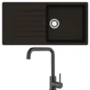 Reginox Harlem 1 Bowl Black Silvery Granite Composite Sink & Waste Kit and Vellamo Koro Black Mono Kitchen Mixer