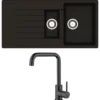 Reginox Harlem 1.5 Bowl Black Silvery Granite Composite Sink & Waste Kit and Vellamo Koro Black Mono Kitchen Mixer