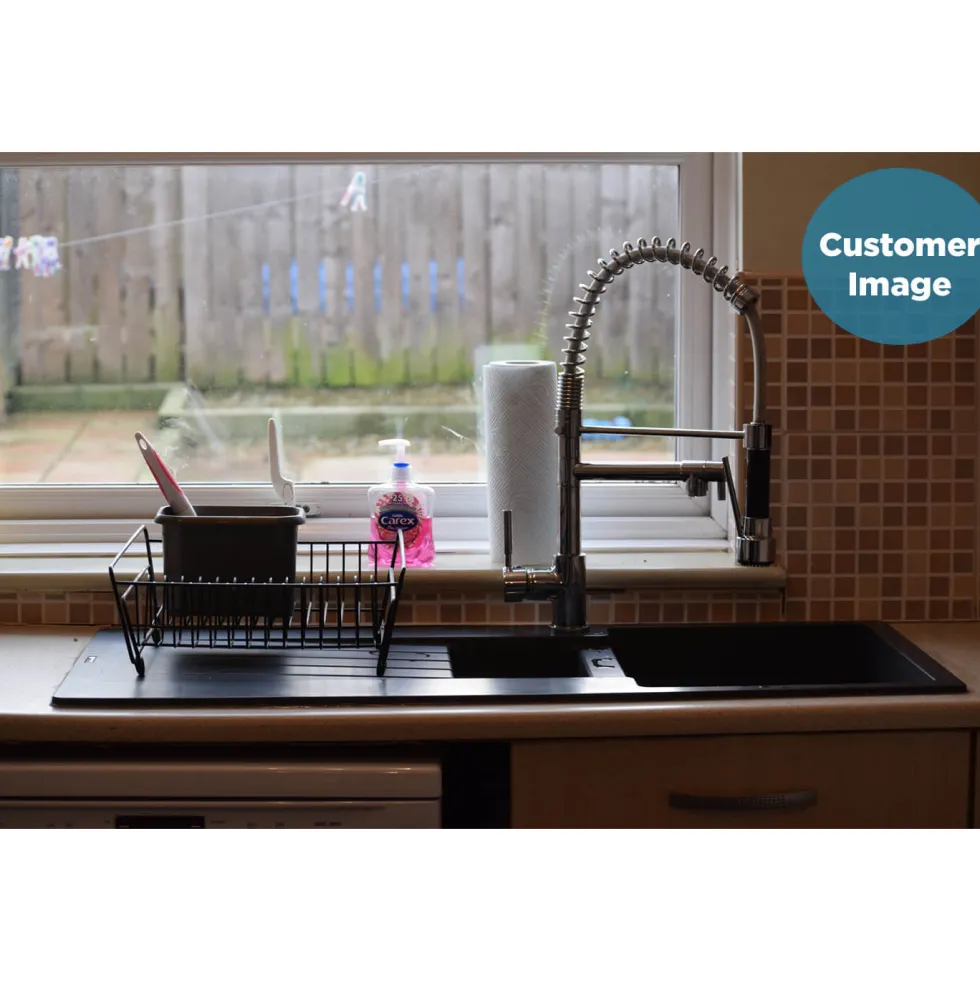 Reginox Harlem 1.5 Bowl Black Silvery Granite Composite Sink & Waste Kit and Vellamo Hanbury Pull Out Mono Kitchen Mixer