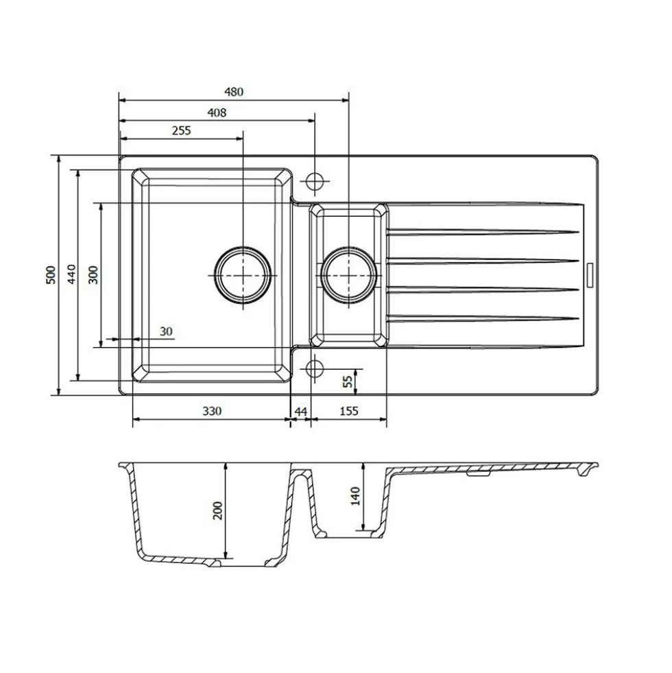 Reginox Harlem 1.5 Bowl Granite Composite Kitchen Sink & Waste Kit - 1000 x 500mm