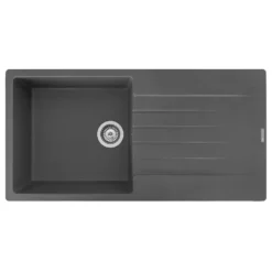 Reginox Harlem 1 Bowl Grey Silvery Granite Composite Sink & Waste Kit and Vellamo Revolve Stainless Steel Mono Kitchen Mixer