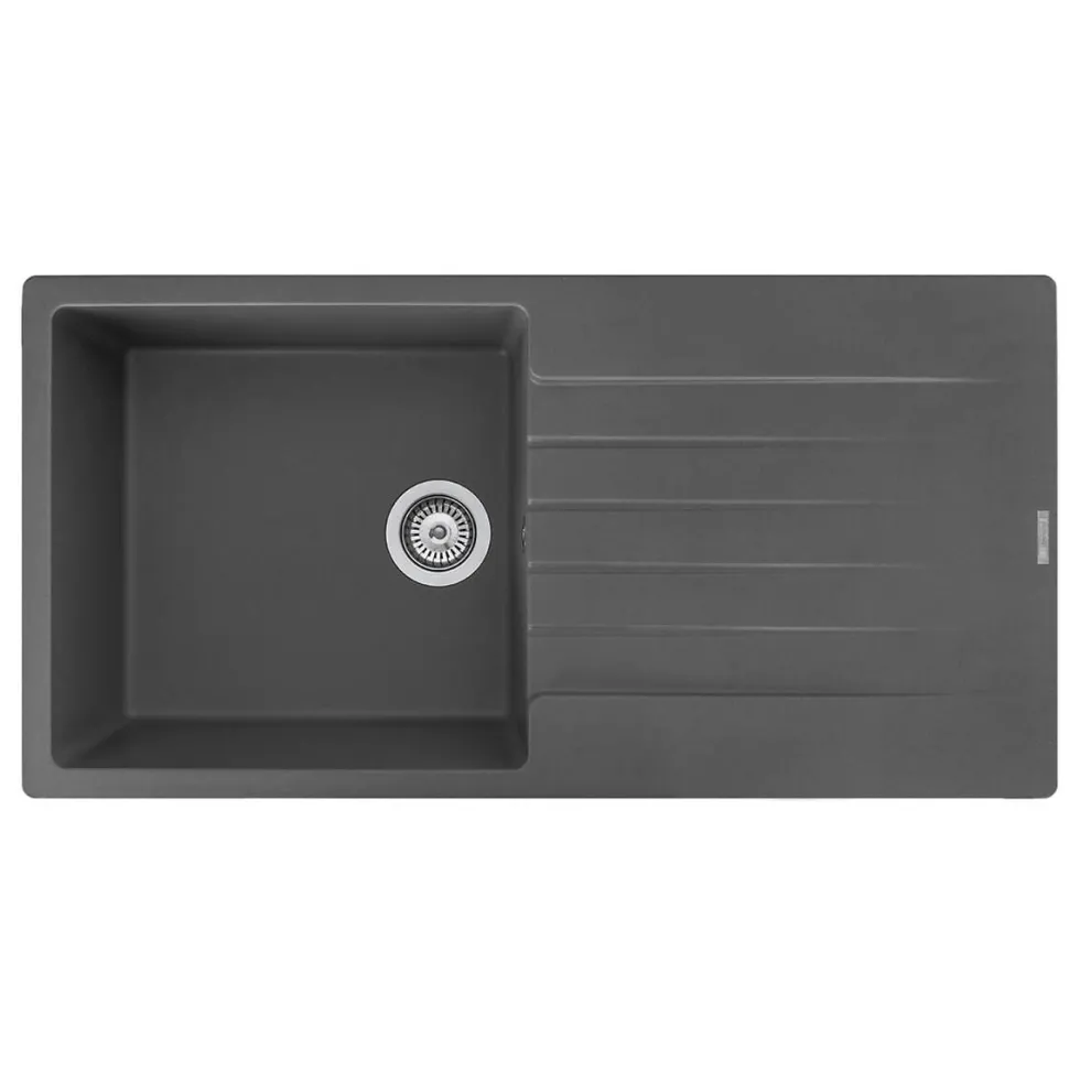 Reginox Harlem 1 Bowl Grey Silvery Granite Composite Sink & Waste Kit and Vellamo Revolve Stainless Steel Mono Kitchen Mixer