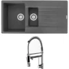 Reginox Harlem 1.5 Bowl Grey Silvery Granite Composite Sink & Waste Kit and Vellamo Hanbury Pull Out Mono Kitchen Mixer