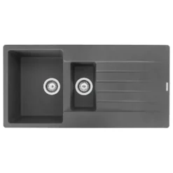 Reginox Harlem 1.5 Bowl Grey Silvery Granite Composite Sink & Waste Kit and Vellamo Hanbury Pull Out Mono Kitchen Mixer