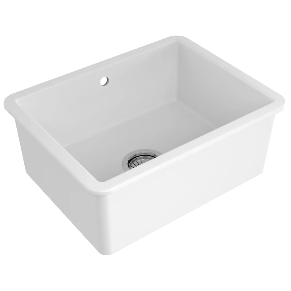 Reginox Mataro 1 Bowl Undermount White Glaze Ceramic Sink & Waste - 557 x 430mm