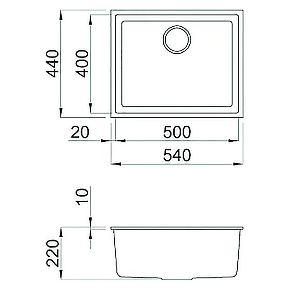 Reginox Quadra Single Bowl Granite Composite Undermount Kitchen Sink & Waste Kit - 540 x 440mm