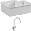 Reginox Tuscany 1.5 Bowl Undermount Ceramic Sink & Waste Kit and Vellamo Caspian Dual Lever Mono Kitchen Mixer