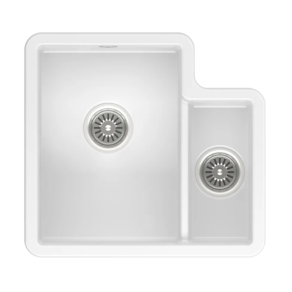 Reginox Tuscany 1.5 Bowl Undermount White Glaze Ceramic Sink & Waste - 557 x 520mm
