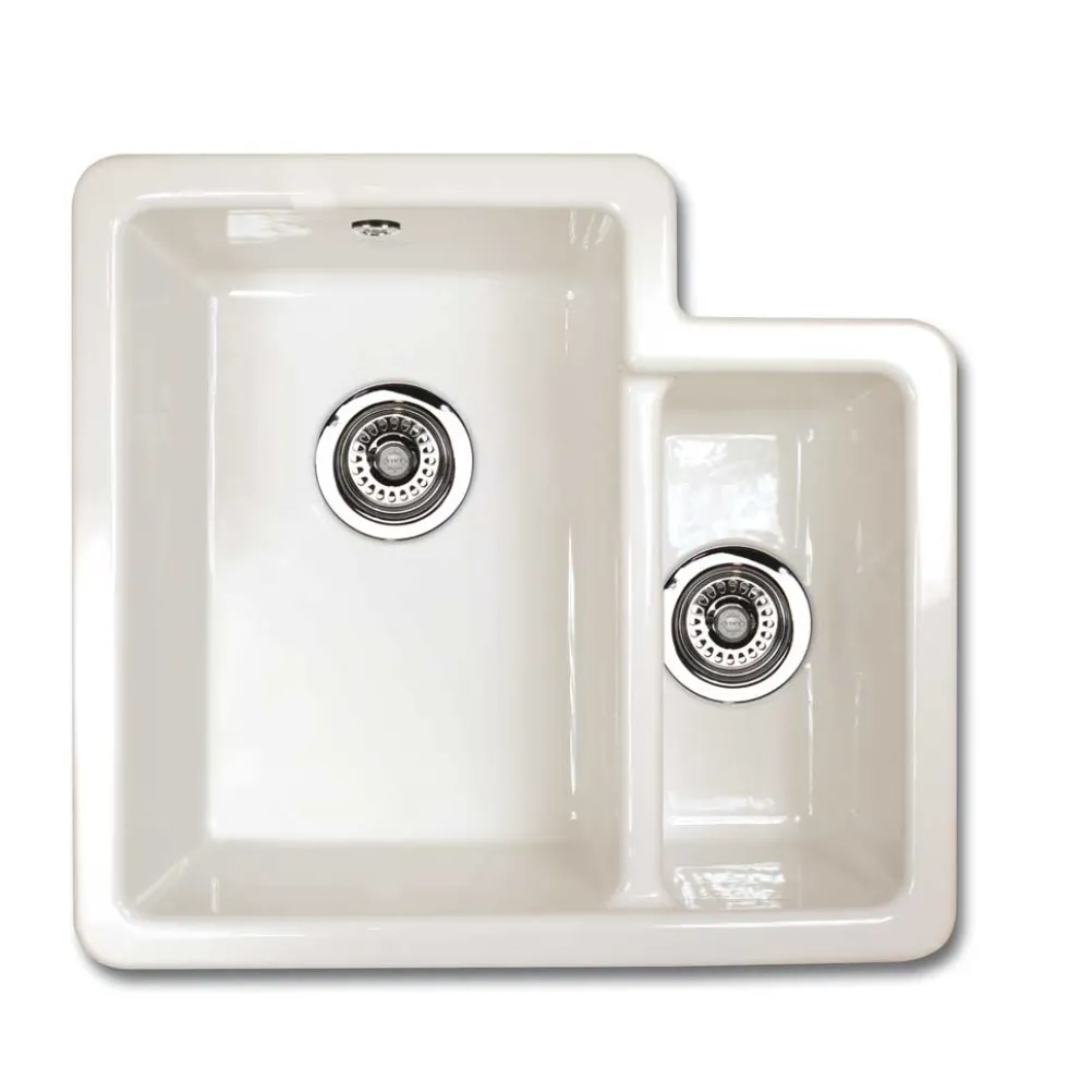 Shaws Classic Brindle White Ceramic 1.5 Bowl Undermount or Top Mount Kitchen Sink - 548 x 500mm