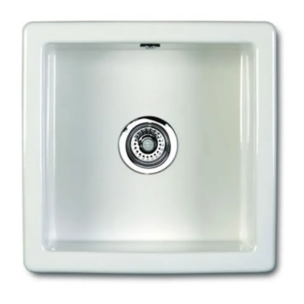 Shaws Classic Square White Ceramic Single Bowl Undermount or Inset Kitchen Sink - 460mm