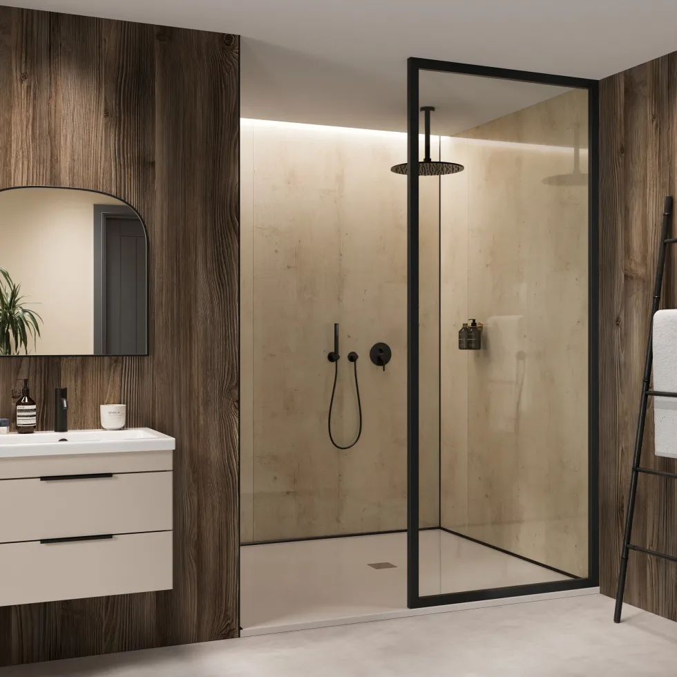 Showerwall Mocha Pine Hydrocore Laminate Bathroom Wall Panel