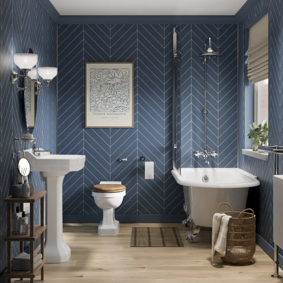 Showerwall Nordice Blue Satin Chevron Laminate Tile - 2400 x 600mm