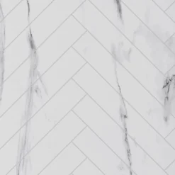 Showerwall White Marble Herringbone Laminate Tile - 2400 x 600mm