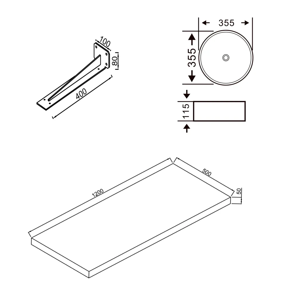 Sophia Basin Shelf with Countertop Basin - 3 sizes