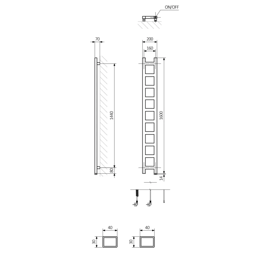 Terma Easy One Electric Heated Towel Rail with Heating Element - Sparkling Gravel - 3 Sizes