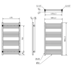 Terma Fiona Electric Heated Towel Rail with SIM Heating Element