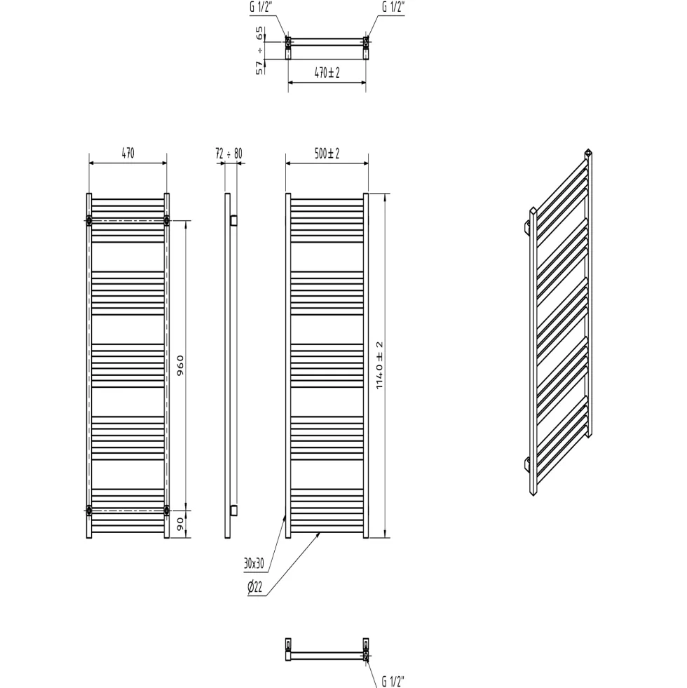 Terma Fiona Heated Towel Rail - 5 Sizes