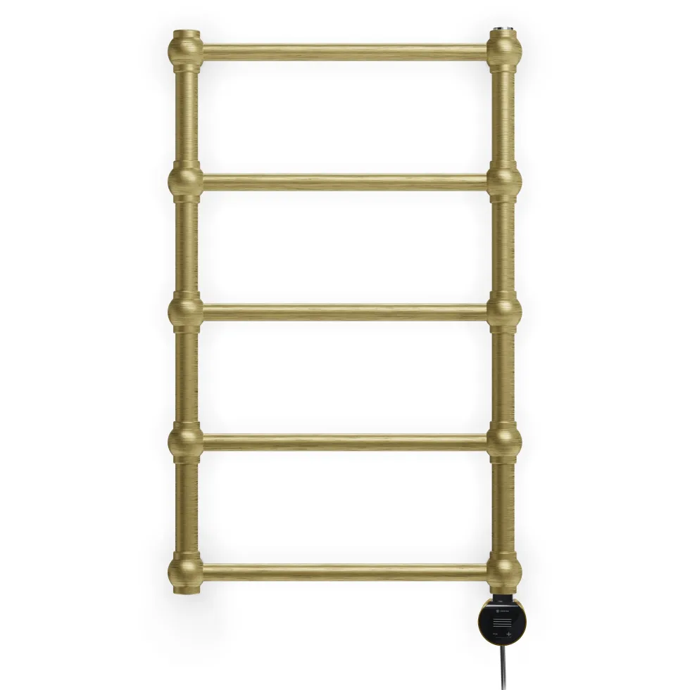Terma Retro Brushed Brass Electric Heated Towel Rail with VEO Wi-Fi Controlled Heating Element