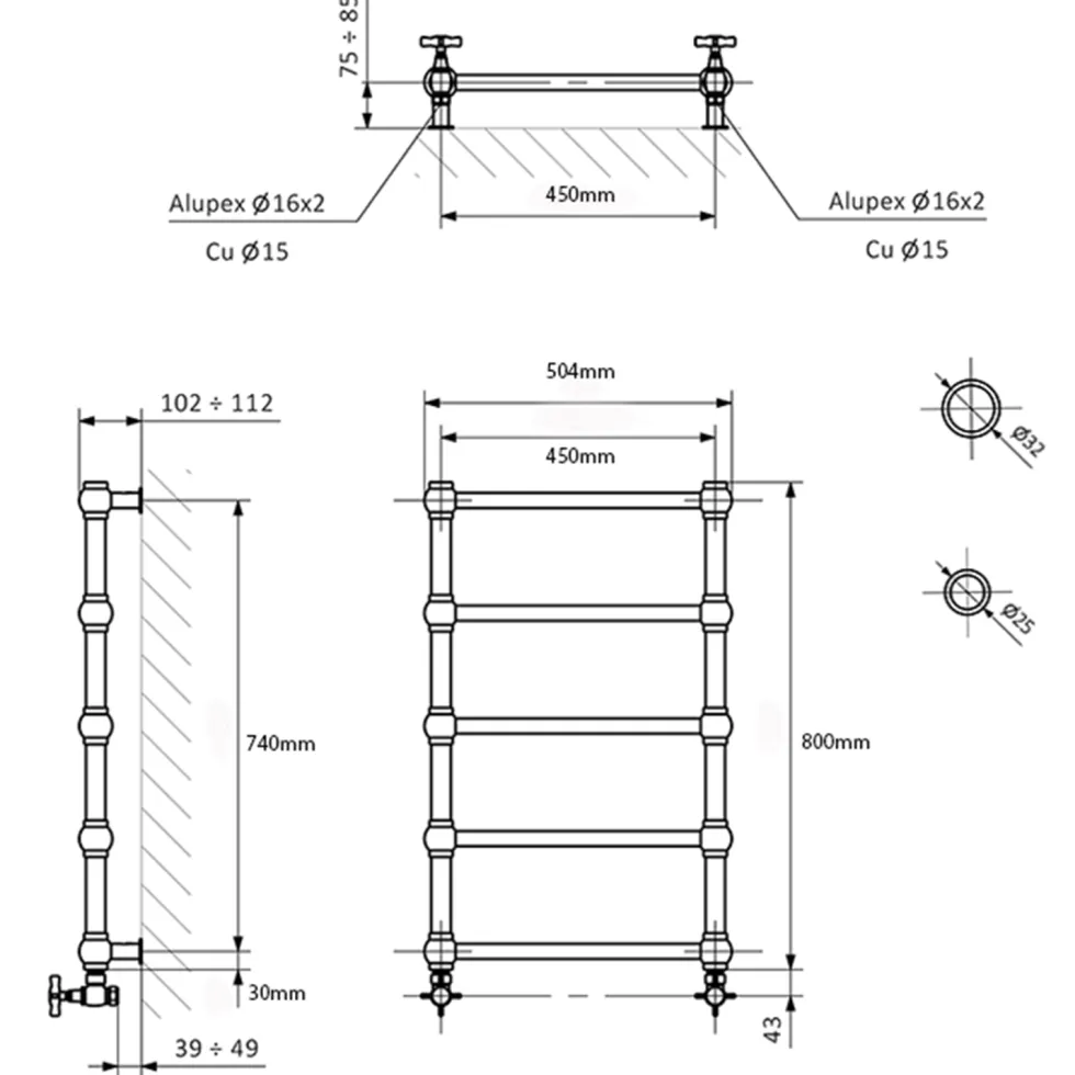 Terma Retro Designer Brushed Brass Heated Towel Rail