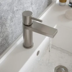 The Tap Factory Vibrance Brushed Nickel Mono Basin Mixer and Basin Waste - 6 Handle Colours Available