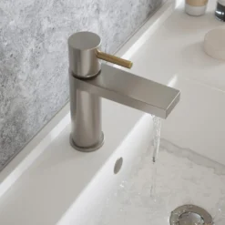 The Tap Factory Vibrance Brushed Nickel Mono Basin Mixer and Basin Waste - 6 Handle Colours Available