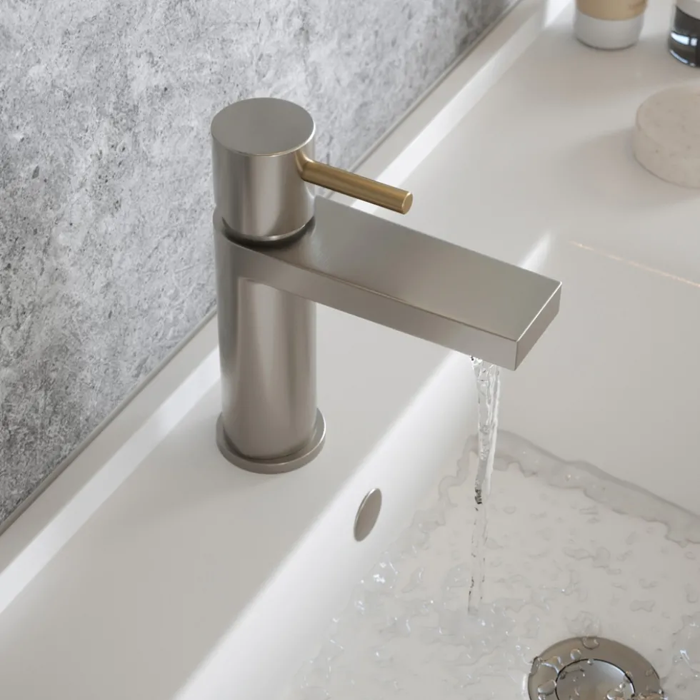 The Tap Factory Vibrance Brushed Nickel Mono Basin Mixer and Basin Waste - 6 Handle Colours Available