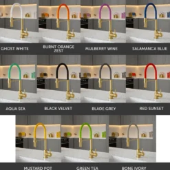 The Tap Factory Vibrance Tube Brushed Brass Mono Pull Out Kitchen Mixer Tap with Coloured Spout