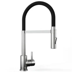 The Tap Factory Vibrance Tube Brushed Nickel Mono Pull Out Kitchen Mixer Tap with Coloured Spout