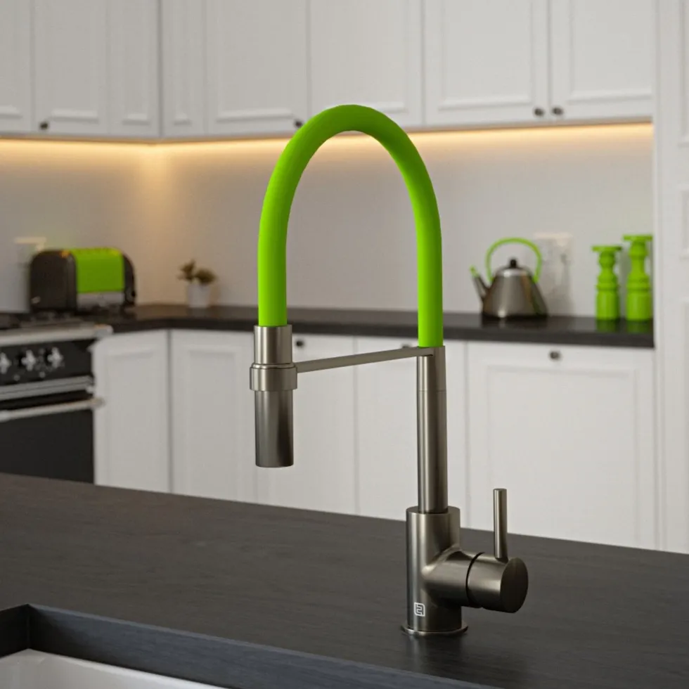 The Tap Factory Vibrance Tube Gunmetal Mono Pull Out Kitchen Mixer Tap with Coloured Spout
