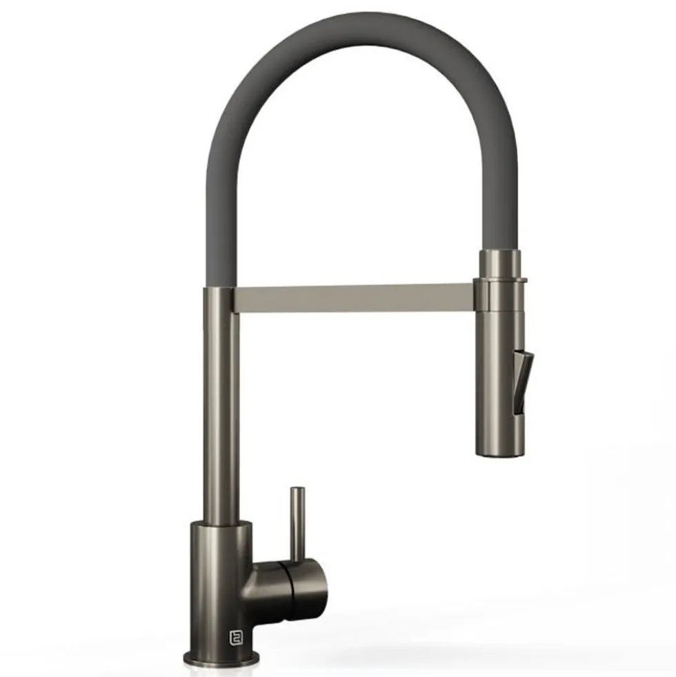 The Tap Factory Vibrance Tube Gunmetal Mono Pull Out Kitchen Mixer Tap with Coloured Spout