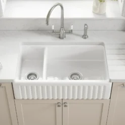 Thomas Denby Bredon 1.5 Bowl Fluted White Ceramic Belfast Sink - 795 x 465mm