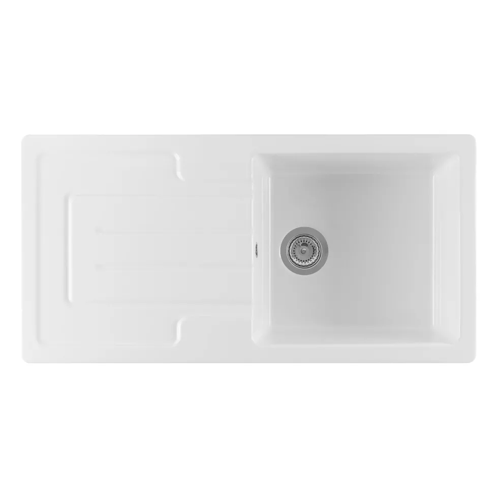 Thomas Denby Jarla 1 Bowl Gloss White Ceramic Kitchen Sink with Reversible Drainer - 1000 x 500mm