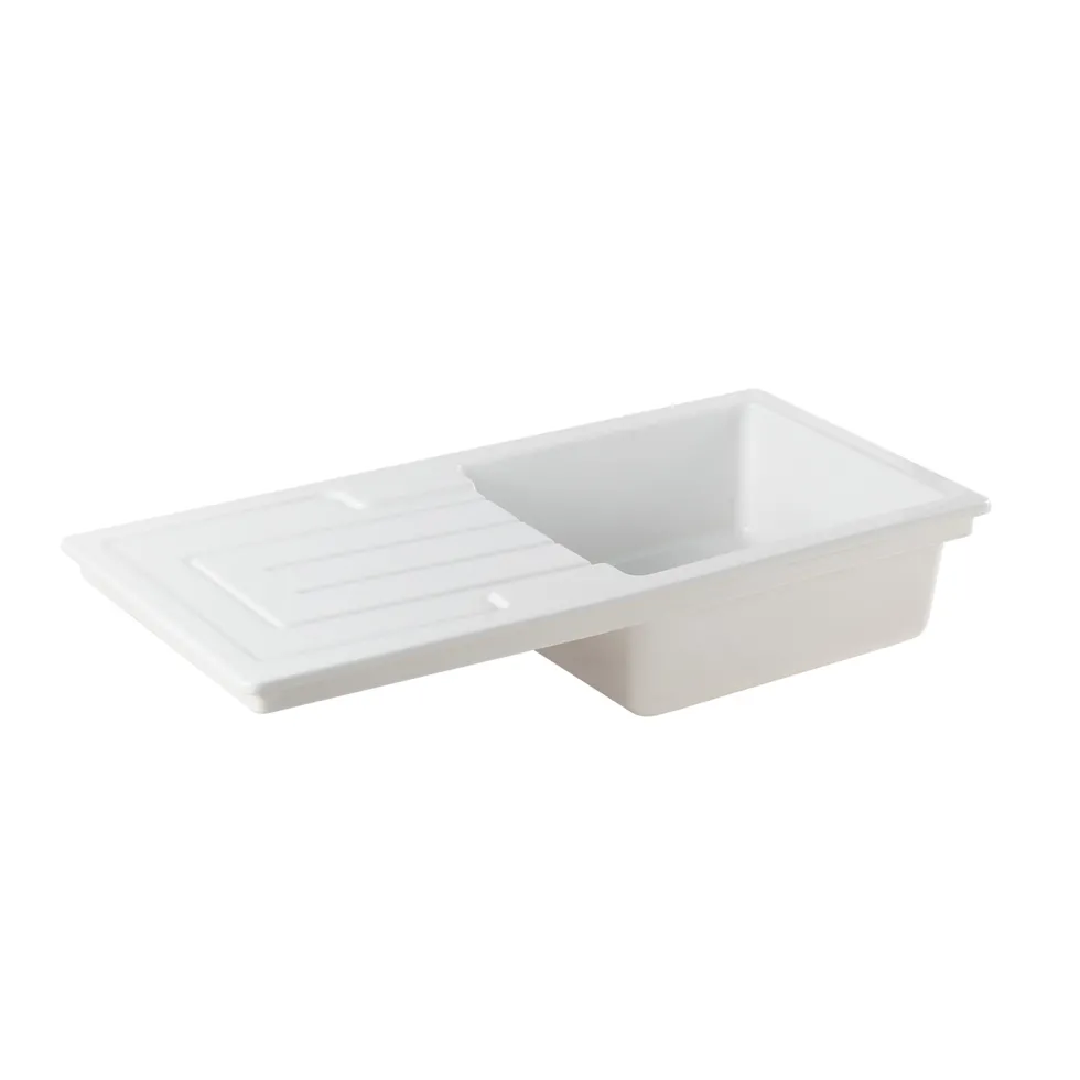 Thomas Denby Jarla 1 Bowl Gloss White Ceramic Kitchen Sink with Reversible Drainer - 1000 x 500mm