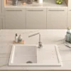 Thomas Denby Jarla Mini 1 Bowl Gloss White Ceramic Kitchen Sink with Reversible Drainer - 860 x 500mm