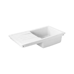 Thomas Denby Jarla Mini 1 Bowl Gloss White Ceramic Kitchen Sink with Reversible Drainer - 860 x 500mm
