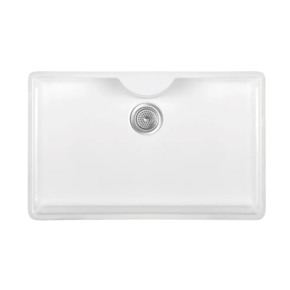 Thomas Denby Legacy Belfast 1 Bowl Gloss White Ceramic Kitchen Sink with Tap Ledge - 595 x 450mm