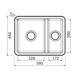 Thomas Denby Metro 1.5 Bowl Inset or Undermount Ceramic Kitchen Sink with Left Hand Main Bowl - 595 x 460mm