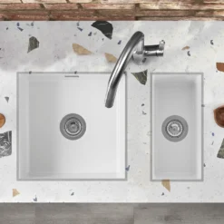 Thomas Denby Metro Half Bowl Inset or Undermount Gloss White Ceramic Kitchen Sink - 234 x 460mm