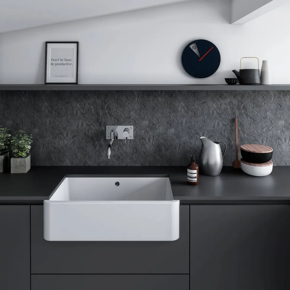 Thomas Denby Vintage Belfast 1 Bowl Gloss White Ceramic Kitchen Sink - 795 x 460mm