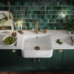 Thomas Denby Windsor Belfast 1 Bowl Gloss White Ceramic Kitchen Sink - 595 x 460mm