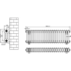Toasty Ardleigh White Compact Horizontal 3 Column Radiator - 300mm Height