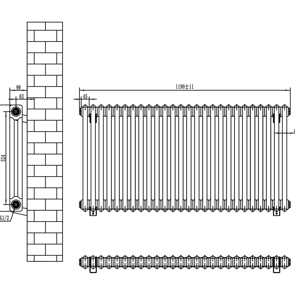 Toasty Ardleigh White Horizontal Column Radiator