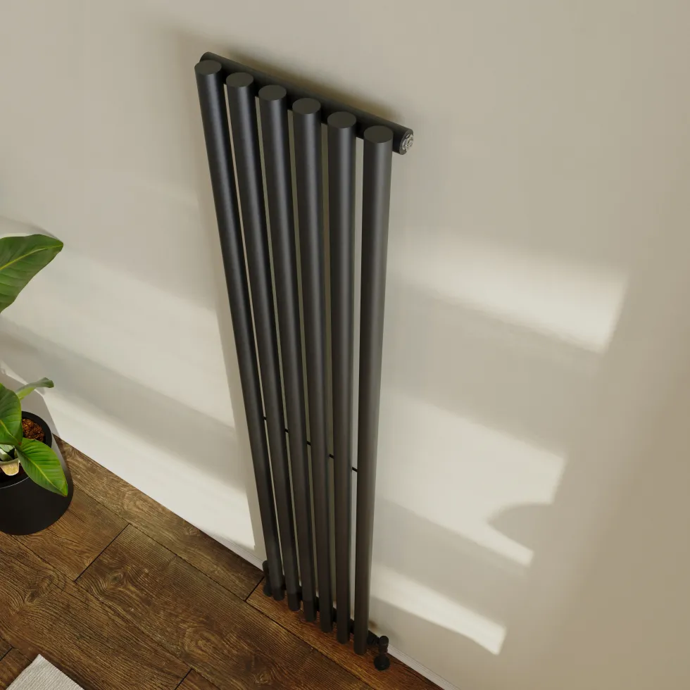 Toasty Aura Matt Black Round Tube Vertical Radiator