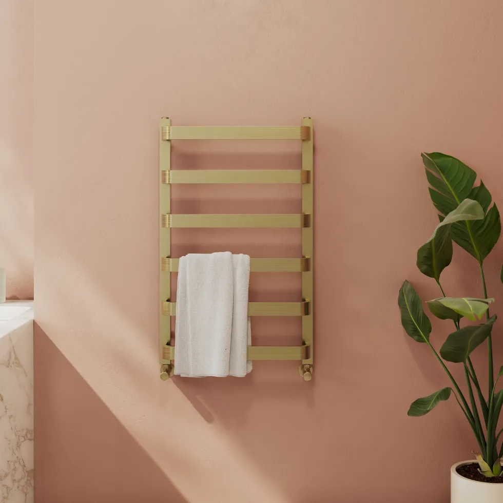 Toasty Balance Brushed Brass Heated Towel Rail