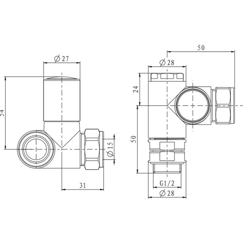 Toasty Brushed Brass Dual Fuel Corner Radiator Valves