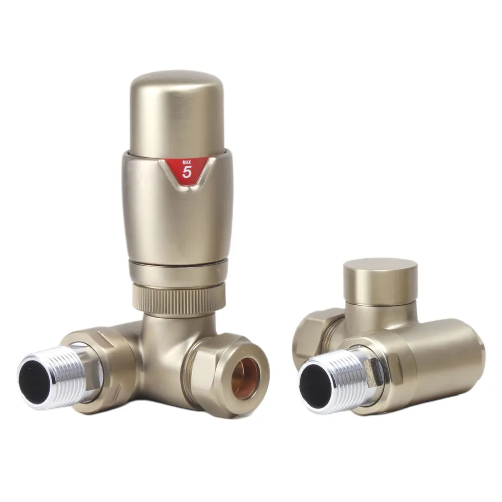 Toasty Brushed Brass Dual Fuel Corner Radiator Valves