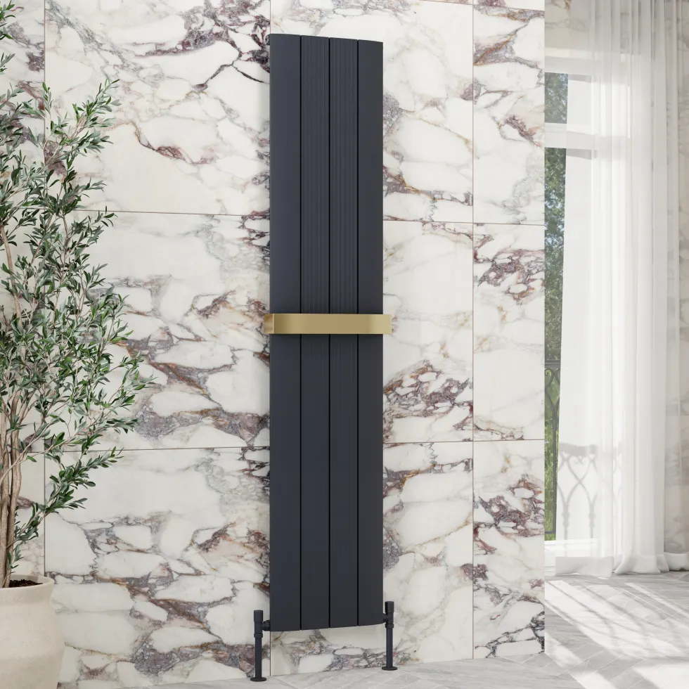 Toasty Drift Anthracite Vertical Aluminium Radiator - 1800 x 375mm